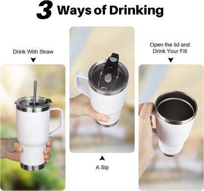 20 oz Tumbler with Handle, Stainless Steel Insulated Tumbler with Lid and Straw, Double Wall Vacuum Coffee Mug Tumbler, Insulated Coffee Thermal Cup for Cold and Hot (Light Purple)