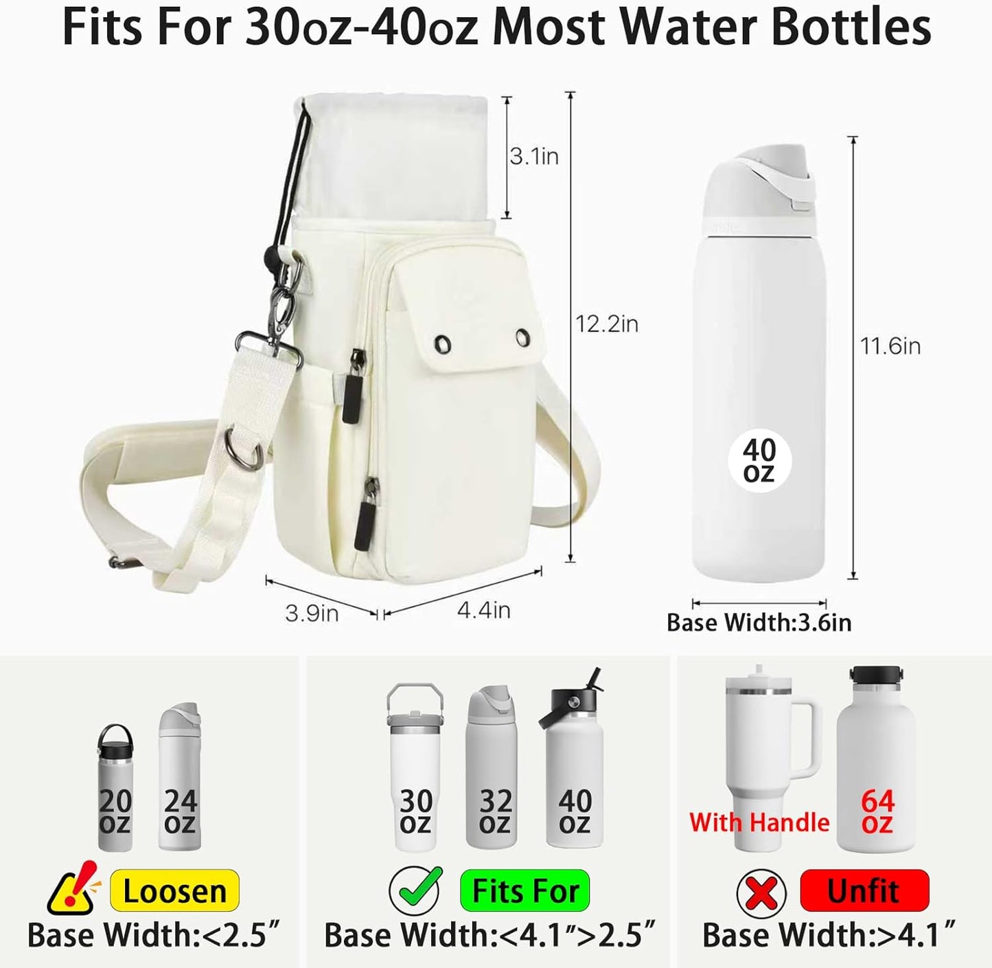Water Bottle Holder with Strap 32 40oz Crossbody Insulated Water Bottle Carrier Sling Bag with Adjustable Wide Strap and Phone Purse 5 Pockets for Walking Hiking Gym Travel
