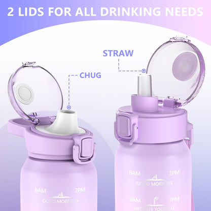SLUXKE 24oz Insulated Water Bottle 18/10 Stainless Steel with 2Lids(Straw Lid& Spout Lids), 700ml Double Wall Vacuum Water Bottle with Handle Keep Cold and Hot for Men, Women & Kids PURPLE PINK