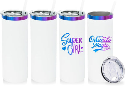 20 oz Skinny Tumblers Bulk, Stainless Steel Insulated Tumbler with Lids and Straws, Slim Double Wall Powder Coated Travel Coffee Mugs Reusable Cup for Hot Cold Drinks (Black,1 pack)