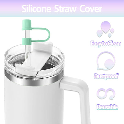 6PCS Silicone Straw Covers Cap Compatible with Stanley Cup 30-40 oz Tumbler with Handle 10mm Straw Toppers，Dust-Proof Reusable Straw Cover for Stanley Cup Accessories (Black)