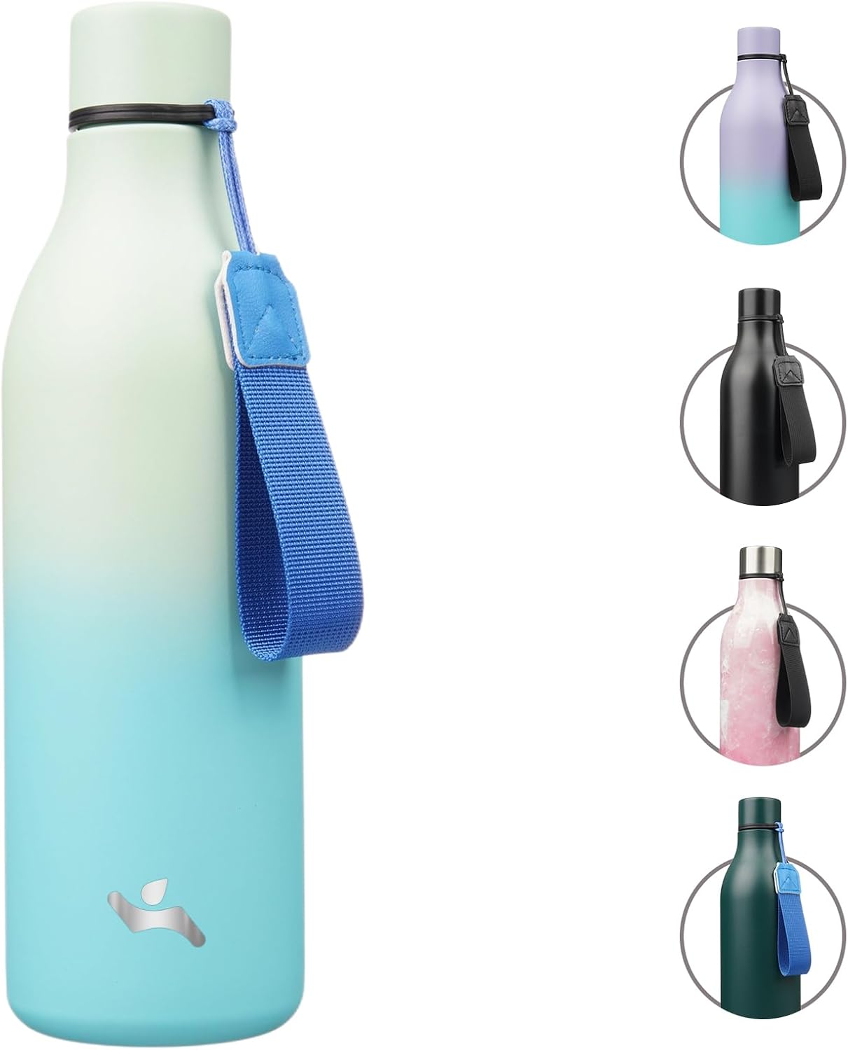 Konokyo Insulated Water Bottle with Strap,18 oz Double Wall Stainless Steel Vacuum Bottles Metal Water Flask,Macaron Green - Colors A