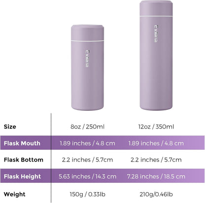 【Upgraded】Exllena Small Insulated Water Bottle 12 oz/350ml– Mini Insulated Water Bottle for Hot & Cold Drinks, Perfect Small Water Bottle for Travel, Purse...(Greyish Blue)