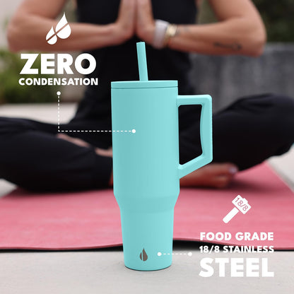 Elemental 32 oz 100% Leak Proof Tumbler with Handle & Straw - Stainless Steel Double Wall Insulated Tumbler for Hot and Cold Beverages - Travel Coffee Mug with Sip & Straw Lid - White - Colors A
