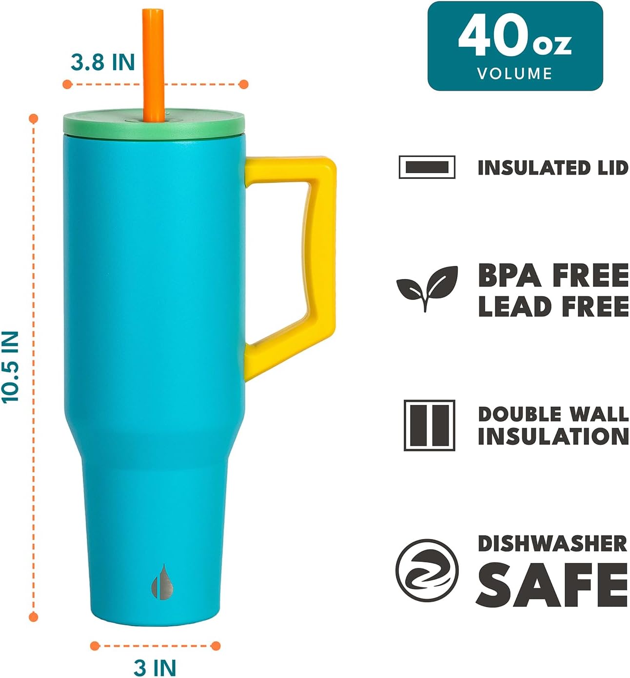 Elemental 32 oz 100% Leak Proof Tumbler with Handle & Straw - Stainless Steel Double Wall Insulated Tumbler for Hot and Cold Beverages - Travel Coffee Mug with Sip & Straw Lid - White - Colors A