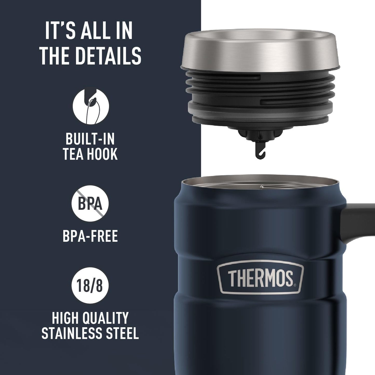 THERMOS Stainless King Vacuum-Insulated Stainless Steel Tumbler - 16oz, Midnight Blue - Insulated Coffee Tumbler for Hot & Cold Drinks - Leak-Proof & Sweat-Proof for Commuting & Traveling