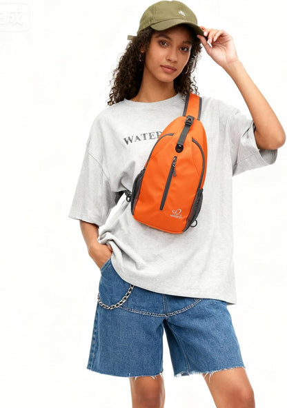 WATERFLY Crossbody Sling Backpack Sling Bag Travel Hiking Chest Bag Daypack (Black)