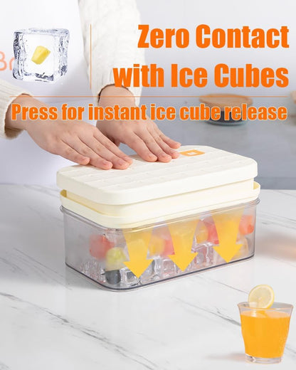 Brigii Ice Cube Tray with Lid & Storage Bin, 56 Cubes Ice Mold with Easy-Release Silicone Bottom, Stackable Ice Trays for Freezer, BPA Free,for Cocktails, Whiskey, Coffee & Drinks