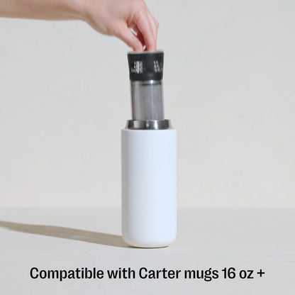 Fellow Carter Tea + Cold Brew Infuser & Carter Move 16 oz Tumbler Set - Steep Tea On-The-Go - Vacuum-Insulated Stainless Steel Travel Mug w/Snap-In Infuser For Steeping, Cold Brew, Stone Blue