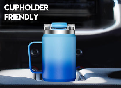 Meoky 32oz Tumbler with Handle, Stainless Steel Travel Mug with 2-in-1 Straw and Sip Lid, Vacuum Insulated Coffee Mug, 100% Leak Proof, Keeps Cold for 24 Hours or Hot for 8 Hours (Sky)