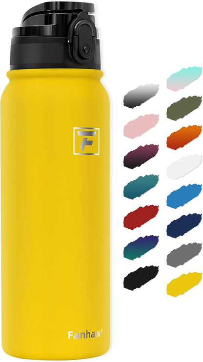 Fanhaw 20 oz Insulated Stainless Steel Water Bottle with Anti-Dust Chug Lid, Leakproof Vacuum Metal Everyday Use Bottle for Kids, Teens & Adults, Back to School Essentials (Green Blue)