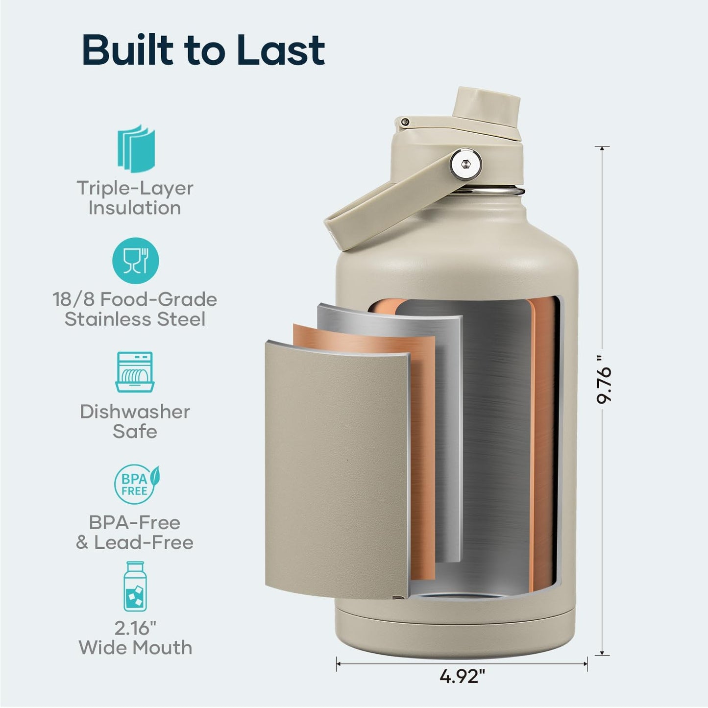 BUZIO 40oz Insulated Water Bottle, Triple Wall Vacuum Stainless Steel Water Flask with 2 lids, Lead-Free BPA-Free Straw Lid Sports Canteen Jug, Cold 48H & Hot 24H- Black - Colors A