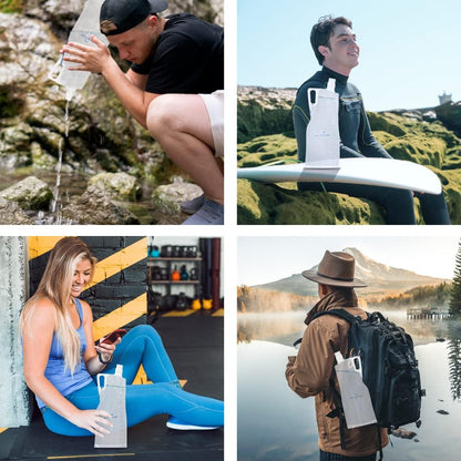 Survivor Filter Clear Collapsible Water Bottles - Travel, Hiking, Foldable, BPA-Free - 2 x