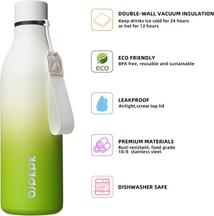 BJPKPK Insulated Water Bottles, 18 oz Stainless Steel Metal Water Bottle with Strap, BPA Free Leak Proof Jugs, Mugs, Flasks, Reusable Thermal Flasks for Sports & Travel, Black - Colors B