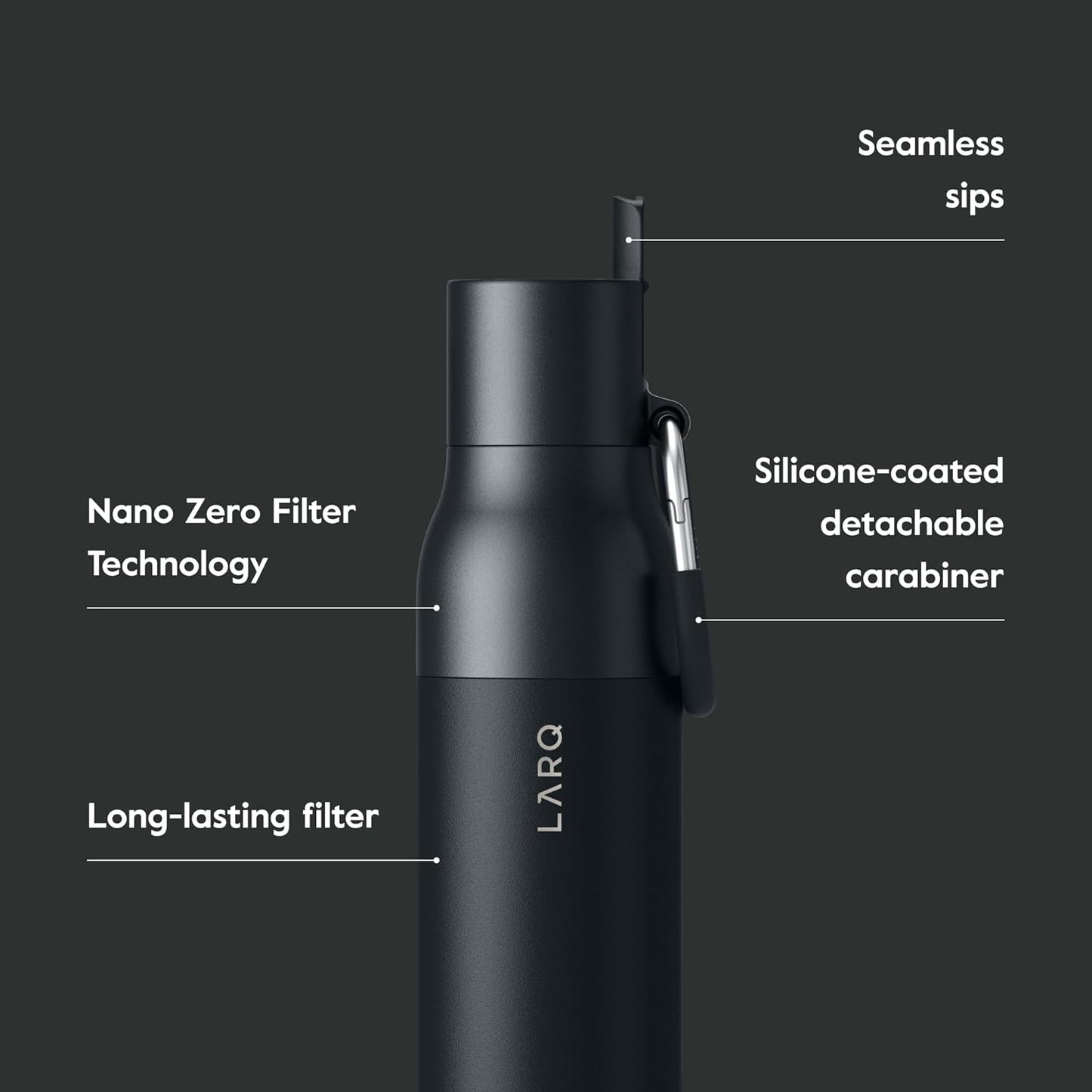 LARQ Bottle Filtered – Insulated Stainless Steel Water Bottle with Filter Straw, Removes Chlorine, PFAS Lead, BPA-Free Leak Proof Flip Top, 24h Cold for Travel Gym Office, 25 oz, Obsidian Black
