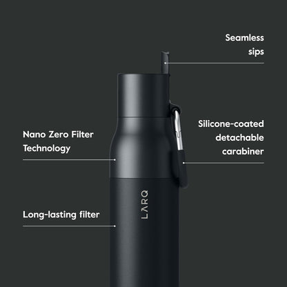 LARQ Bottle Filtered – Insulated Stainless Steel Water Bottle with Filter Straw, Removes Chlorine, PFAS Lead, BPA-Free Leak Proof Flip Top, 24h Cold for Travel Gym Office, 25 oz, Obsidian Black