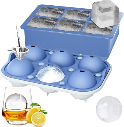 ROTTAY Ice Cube Trays (Set of 2), Sphere Ice Ball Maker with Lid & Large Square Ice Cube Maker for Whiskey, Cocktails and Homemade, Keep Drinks Chilled Black