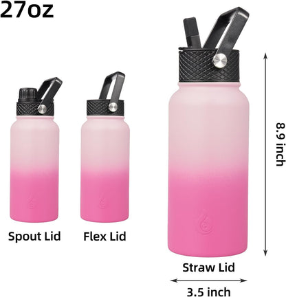 BJPKPK Insulated Water Bottles with Straw Lid, 40oz Stainless Steel Water Bottles with 3 Lids, BPA Free Leakproof Thermo, Tumblers, Cups for Sports, Gym- Midnight - Colors A