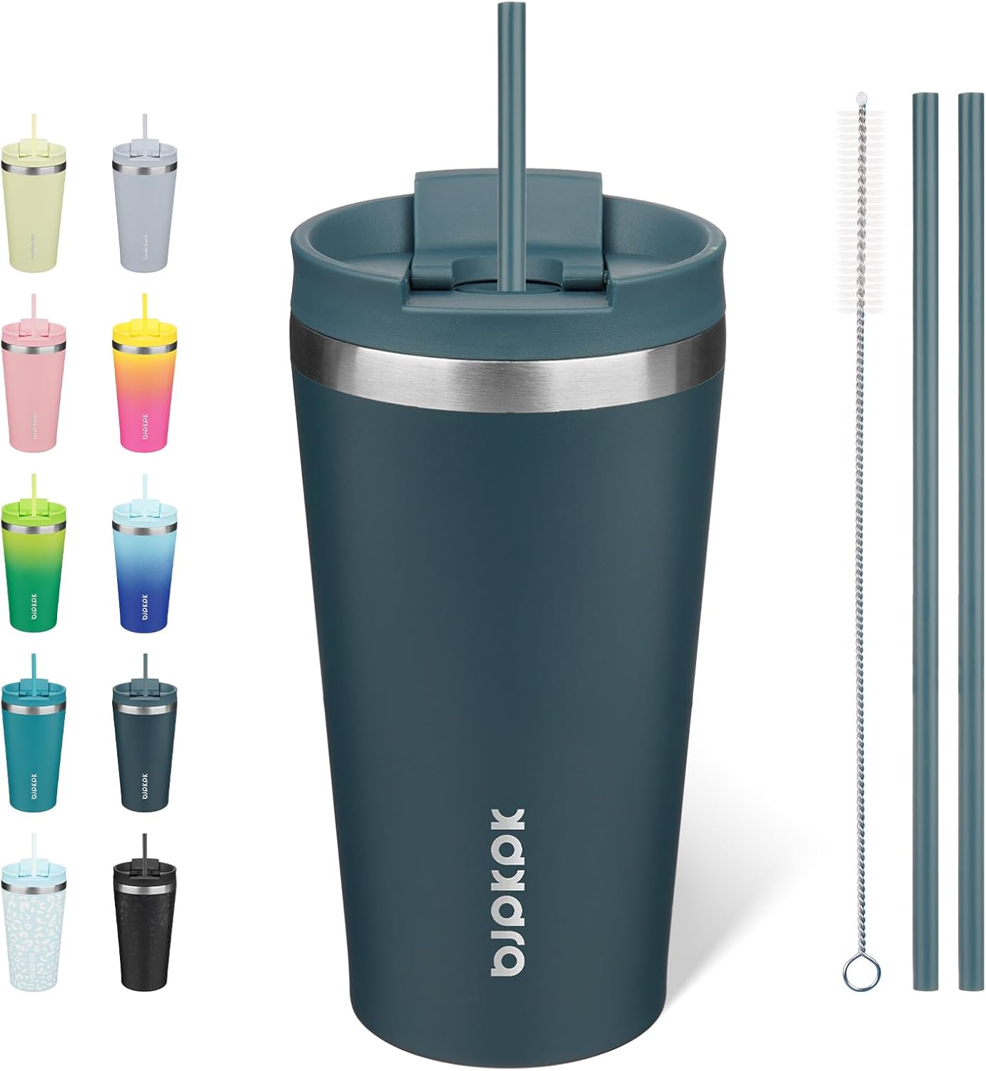 BJPKPK 22oz Insulated Tumbler With lid And Straw Stainless Steel Tumblers Travel Coffee Mug Reusable Thermal Cup,Sky