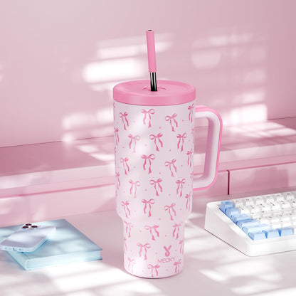 Meoky 40 oz Tumbler with Handle and Straw: Stainless Steel Insulated Tumbler with Lid and Straw - 100% Leak Proof Tumbler for Car Cup Holders - Travelers Commuters Workers, Donut
