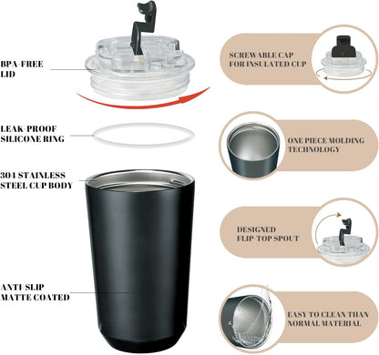 Puraville Insulated Tumblers with Lid, 14 oz Travel Coffee Mug Stainless Steel Vacuum Cup, Leak Proof Reusable Double Walled Coffee Tumbler for Iced and Hot Drinks, Cream