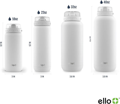 Ello Cooper 22oz Stainless Steel Water Bottle with Straw and Carry Handle, Double Walled and Vacuum Insulated Metal, Leak Proof Locking Lid with Soft Silicone Spout, Reusable, BPA Free, Lilac