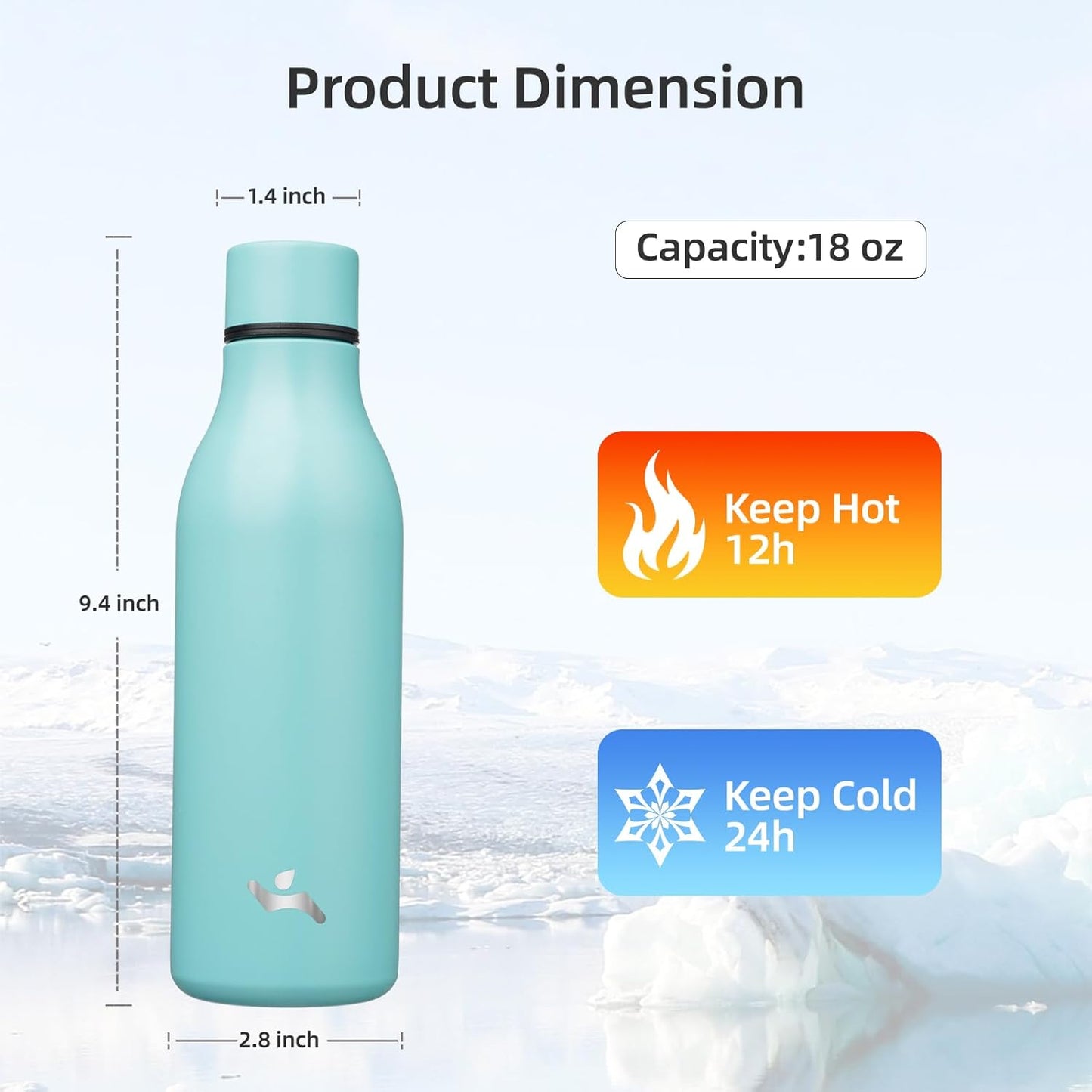 Konokyo Insulated Water Bottle with Strap,18 oz Double Wall Stainless Steel Vacuum Bottles Metal Water Flask,Macaron Green - Colors B