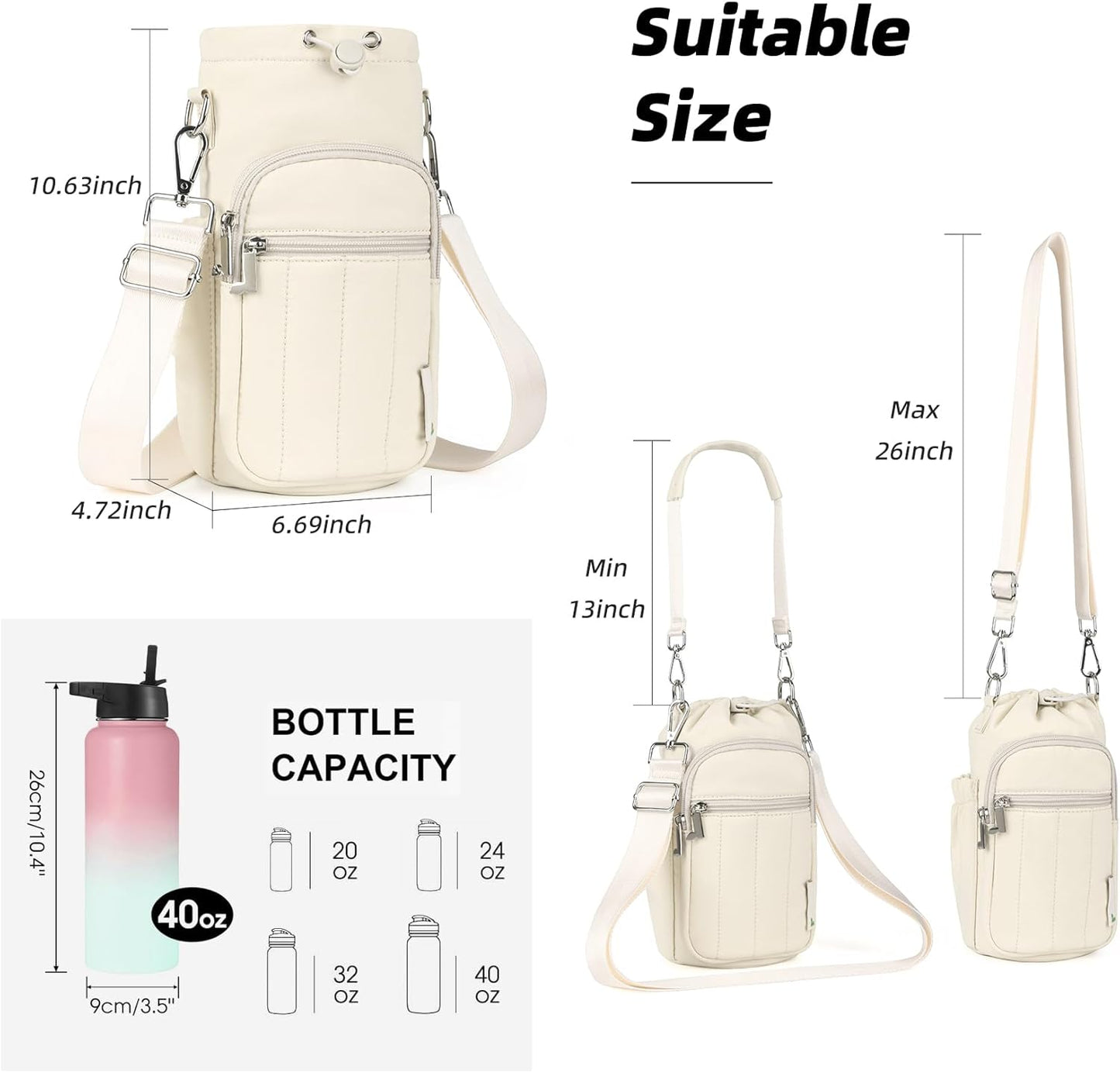 Rueesh Water Bottle Holder Bag with Adjustable Strap, Insulated Bottle Carrier Bag RFID Crossbody Sling Bag for Gym Walking
