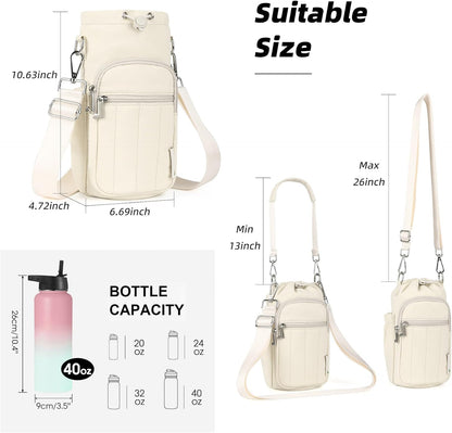 Rueesh Water Bottle Holder Bag with Adjustable Strap, Insulated Bottle Carrier Bag RFID Crossbody Sling Bag for Gym Walking