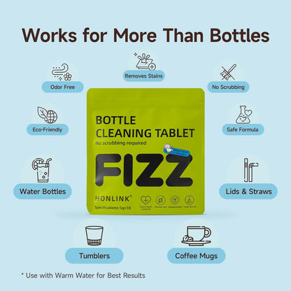 Bottle Cleaning Tablets for Water Bottles, Tumblers & Straws – No Scrubbing Cleaner Tablets Remove Odor & Residue for Insulated Bottles, Protein Shakers, Coffee Cups & Lids, 10 Count