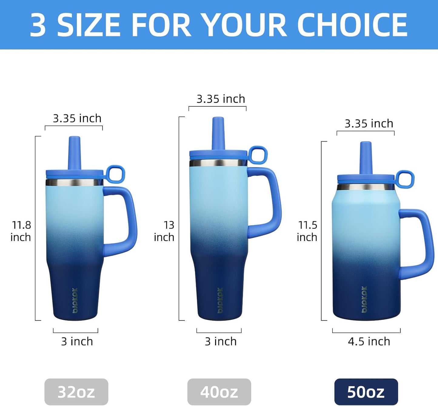 BJPKPK 50oz Insulated Tumbler with Handle Stainless Steel Travel Coffee Mug with Lid Reusable Large Water Bottle with Straw,Sky