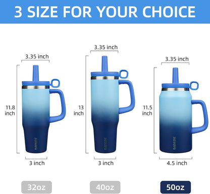BJPKPK 50oz Insulated Tumbler with Handle Stainless Steel Travel Coffee Mug with Lid Reusable Large Water Bottle with Straw,Sky