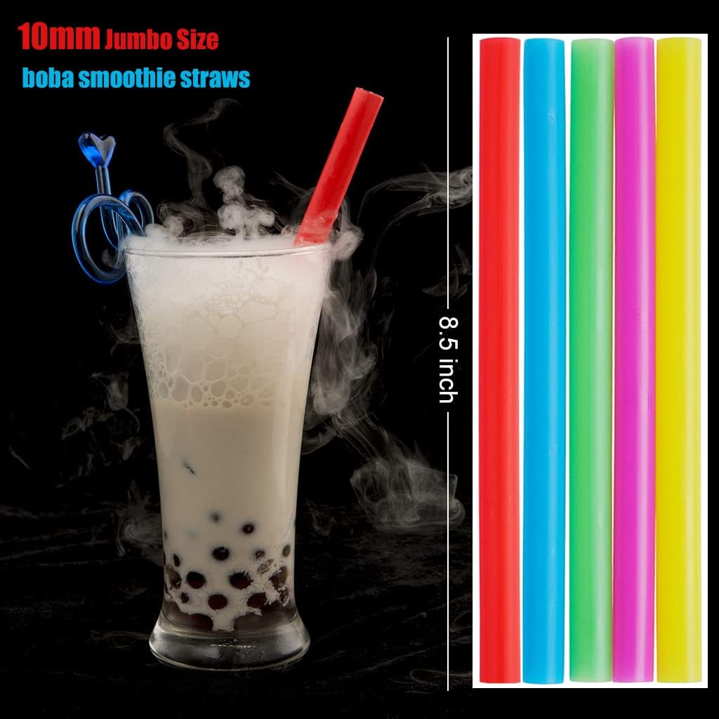 ALINK 100 Extra Large Plastic Bubble Tea Smoothie Straws, 1/2" Wide X 8 1/2" Long Jumbo Boba Straws for Milkshakes, Milk Tea, Slush, Juice, Party