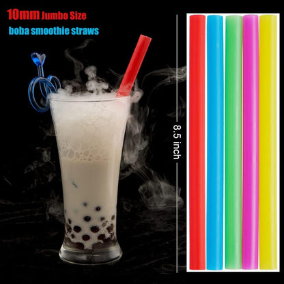 ALINK 100 Extra Large Plastic Bubble Tea Smoothie Straws, 1/2" Wide X 8 1/2" Long Jumbo Boba Straws for Milkshakes, Milk Tea, Slush, Juice, Party