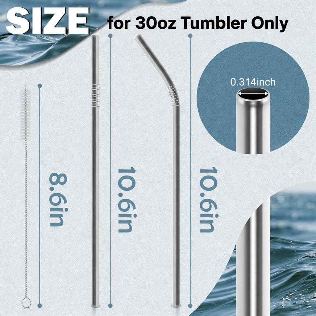 for Stanley Quencher 40oz Tumbler 6x Metal Stainless Steel Straws, 12inch Replacement Extra Long/Tall Straws for Stanley Cup 40oz Drinking Reusable Accessories (3x Straight & 3x Bent)