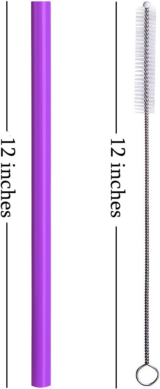 ALINK Reusable Silicone Smoothie Straws, 12” Extra Long Flexible Half Gallon Replacement Straws for Tall Travel Mug, 32 oz 40 oz YETI/RTIC Tumbler, Set of 6 with Brush