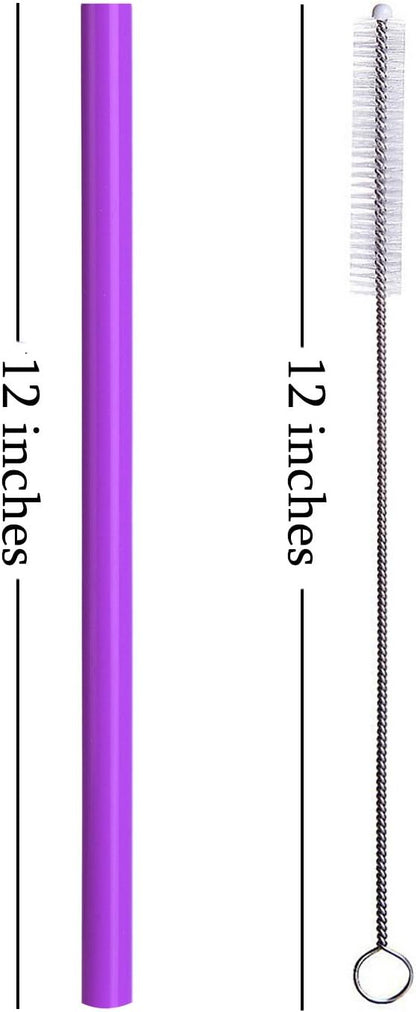 ALINK Reusable Silicone Smoothie Straws, 12” Extra Long Flexible Half Gallon Replacement Straws for Tall Travel Mug, 32 oz 40 oz YETI/RTIC Tumbler, Set of 6 with Brush