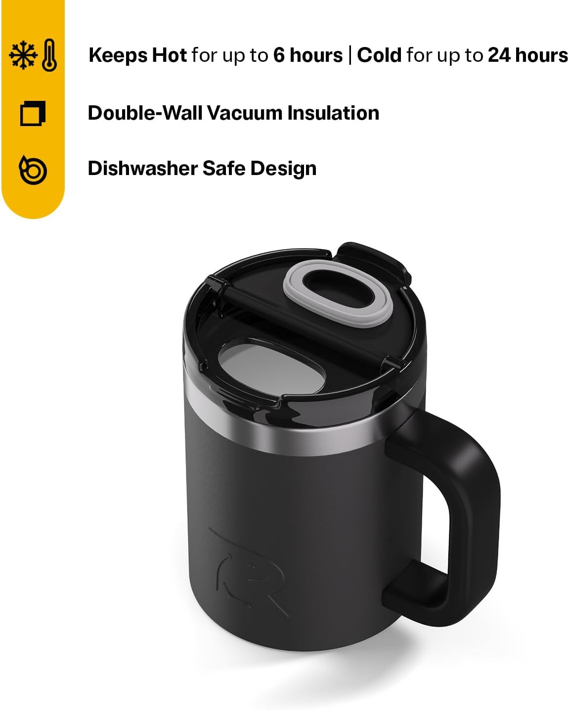 RTIC 12oz Essential Mug with Lid and Handle, Ceramic Lined, Insulated, Stainless Steel, Metal, Double Wall Vacuum-Insulation, Portable, Travel Cup for Hot and Cold Drink, Beach