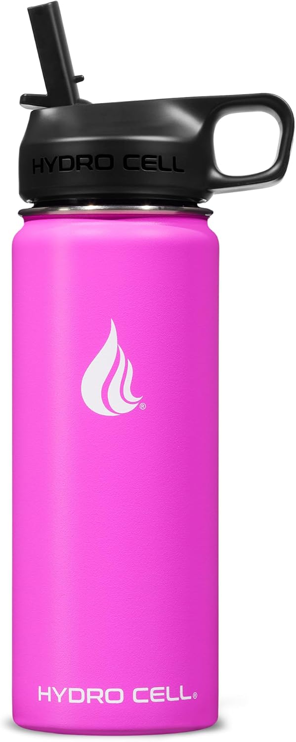 HYDRO CELL Stainless Steel Insulated Water Bottle with Straw - For Cold & Hot Drinks - Metal Vacuum Flask with Screw Cap and Modern Leakproof Sport Thermos for Adults (Neon 18oz)