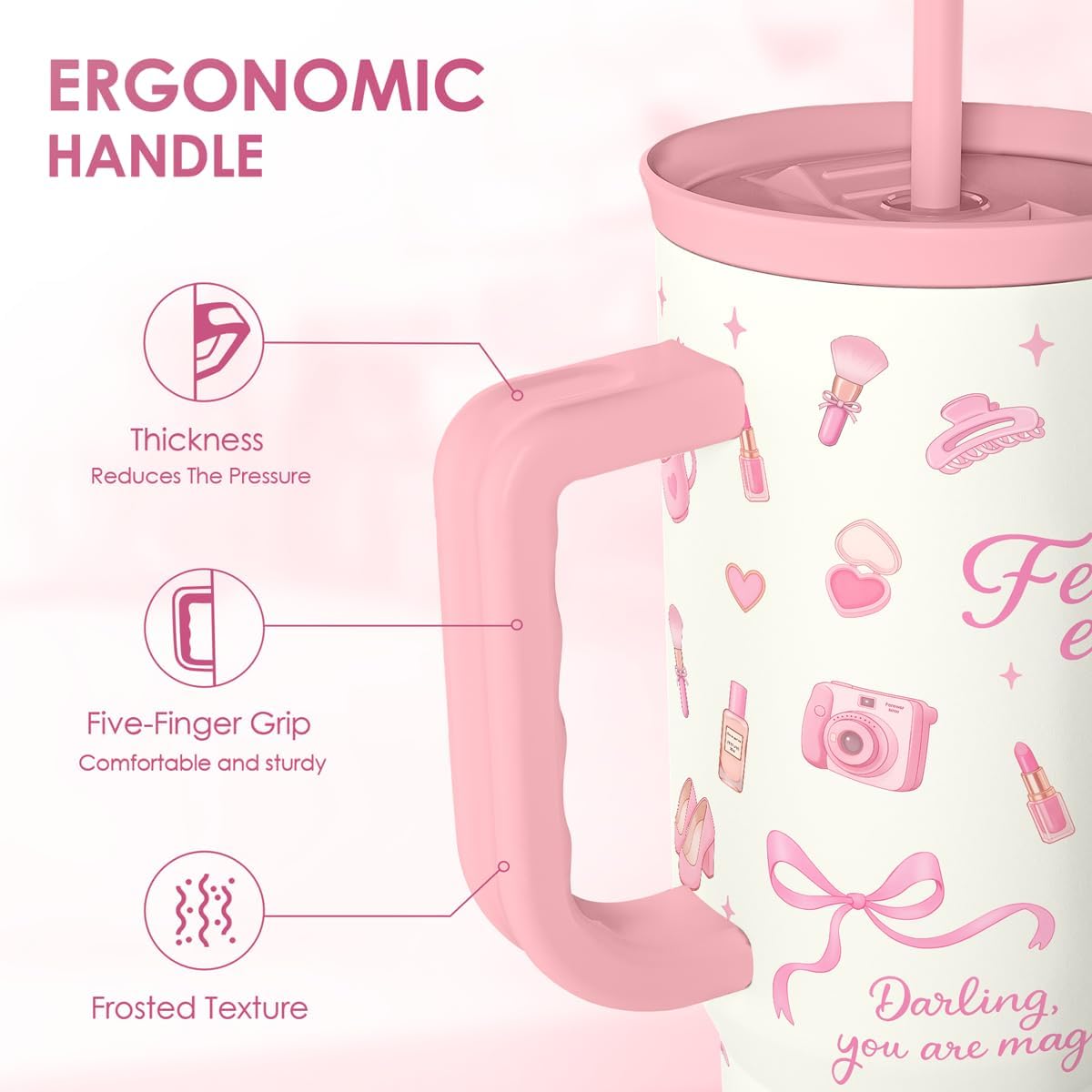 SANDJEST Pickleball 40oz Tumbler With Handle and Straw, Pickleball Queen Insulated Stainless Steel Travel Coffee Mug for Women Girls Players, Gift Idea for Birthday Christmas Mothers Day
