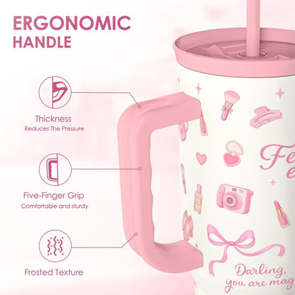 SANDJEST Pickleball 40oz Tumbler With Handle and Straw, Pickleball Queen Insulated Stainless Steel Travel Coffee Mug for Women Girls Players, Gift Idea for Birthday Christmas Mothers Day