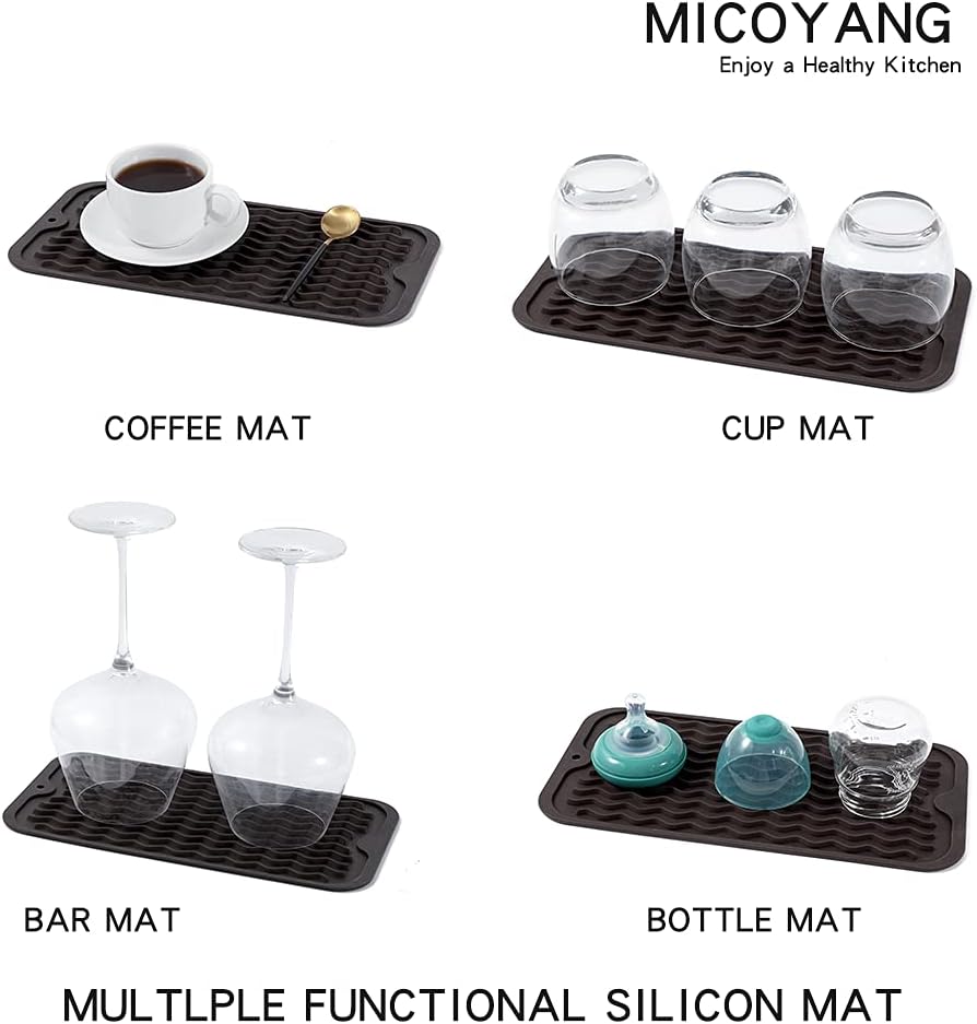 MicoYang Silicone Dish Drying Mat for Multiple Usage,Easy clean,Eco-friendly,Heat-resistant Silicone Mat for Kitchen Counter,Sink,Bar,Bottle,or Cup Green M 17 inches x 6 inches