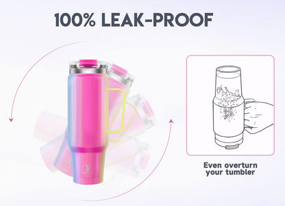 Meoky 32oz Tumbler with Handle, Stainless Steel Travel Mug with 2-in-1 Straw and Sip Lid, Vacuum Insulated Coffee Mug, 100% Leak Proof, Keeps Cold for 24 Hours or Hot for 8 Hours (Sky)