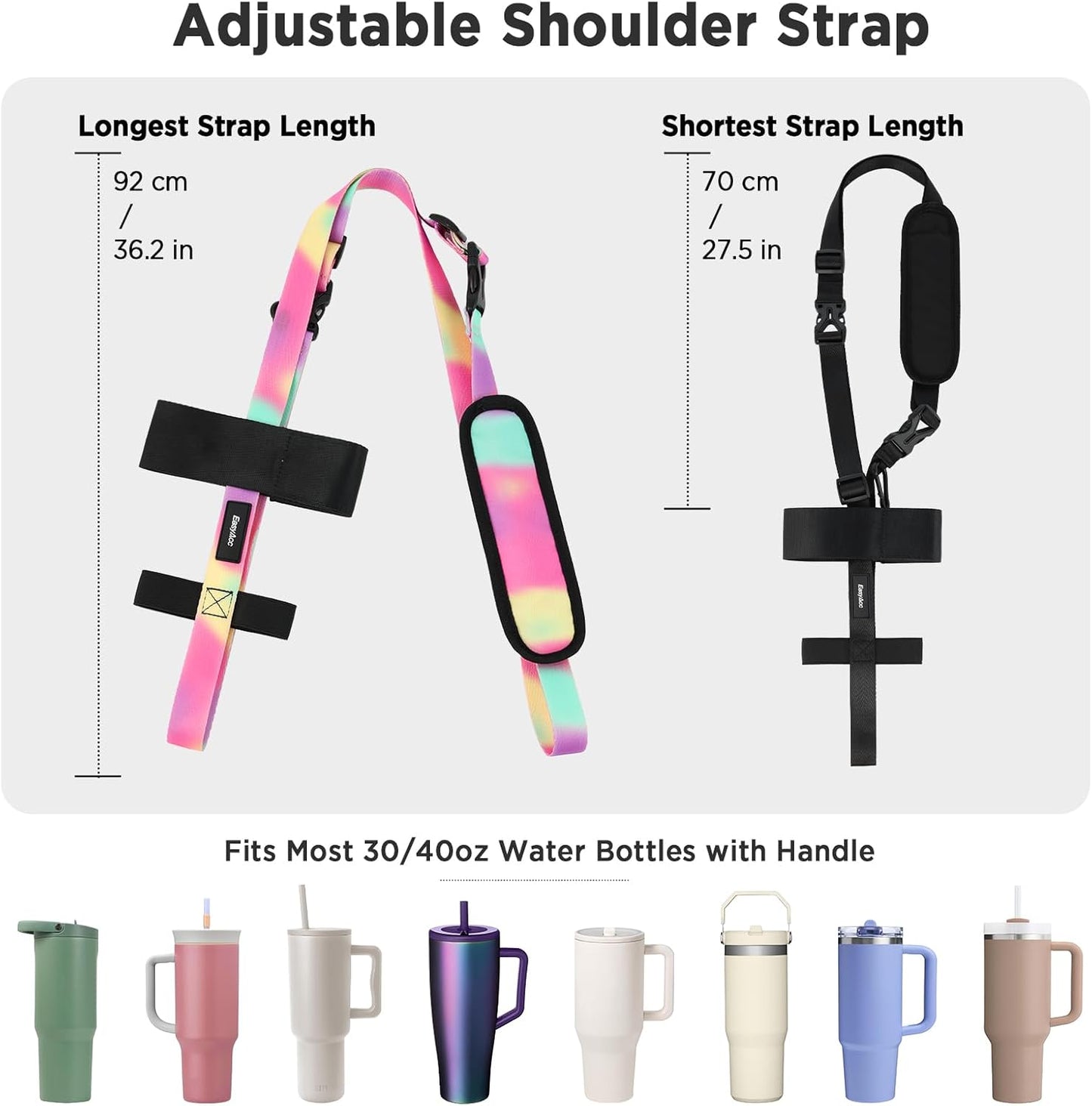 EasyAcc Water Bottle Holder Strap Sling, for Owala FreeSip 24 32 40 oz, Hydro Flask, Cirkul, Yeti, Stanley Flip, Universal Water Bottles, with Carabiner, for Walking Curise Travel (Bottle Excluded)