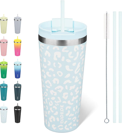BJPKPK 22oz Insulated Tumbler With lid And Straw Stainless Steel Tumblers Travel Coffee Mug Reusable Thermal Cup,Sky