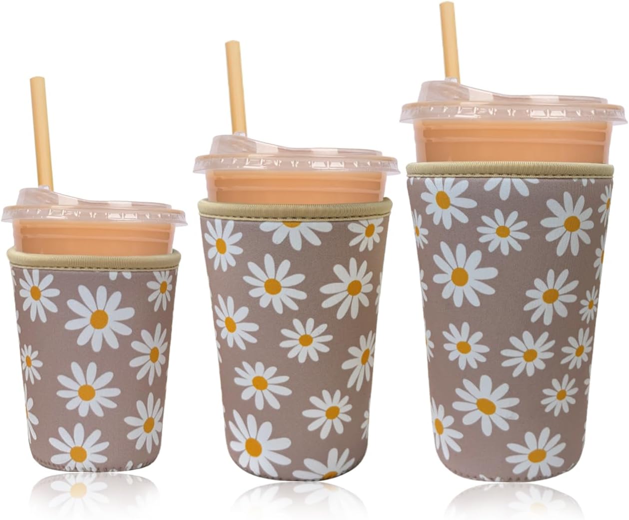 Reusable Insulated Neoprene Iced Coffee Cup Sleeve, Durable Drink Sleeve for Cold Beverages, Beverage Holder for Iced Coffee, Floral Checkers