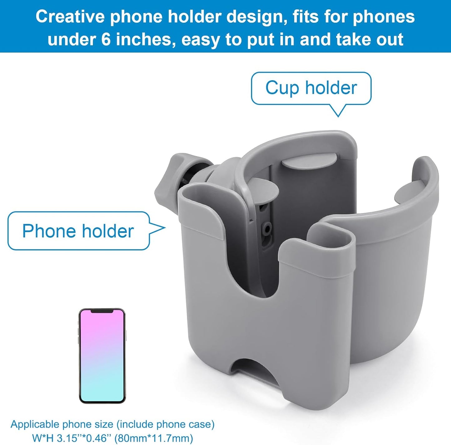 Accmor Stroller Cup Holder with Phone Holder, Bike Cup Holder, Universal Cup Holder for Uppababy Nuna Doona Strollers, 2-in-1 Cup Holder for Walker, Wheelchair, Scooter - Colors A