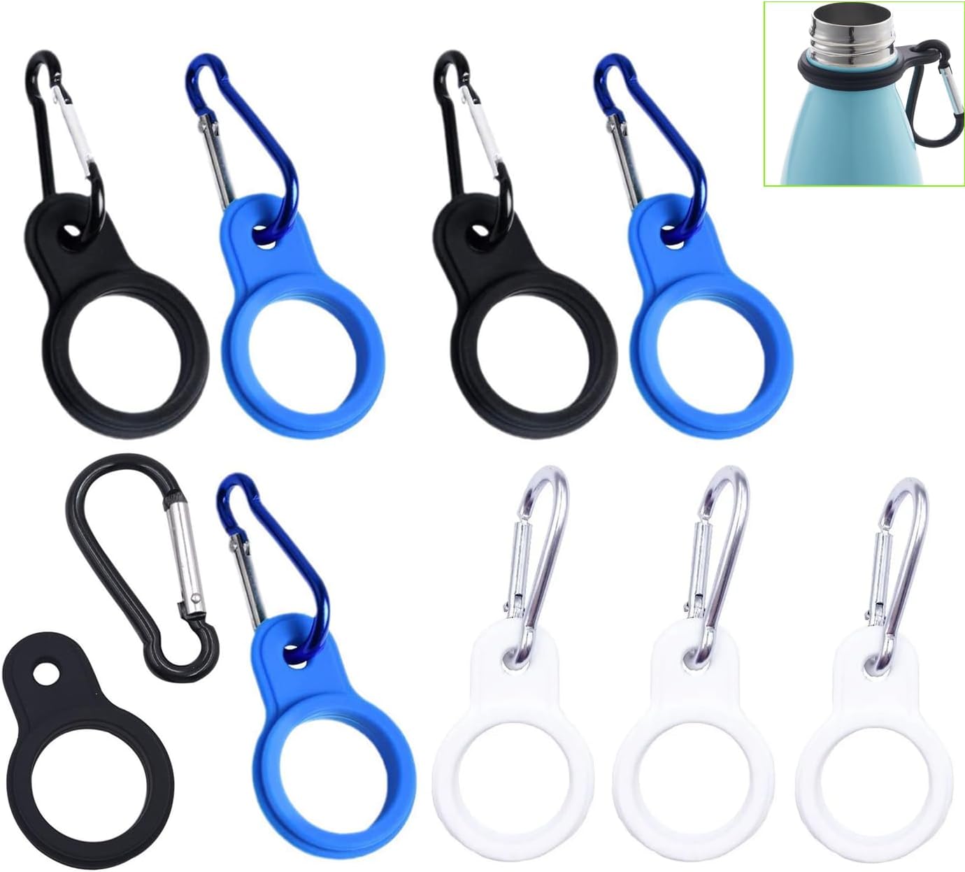 9 Pack Water Bottle Clips with Rubber Hook Hanging Carabiner Water Bottle Holder Carrier for Natural Spring Water Bottles Aluminum Water Bottles Soda Tactical Backpack Travel Camping Hiking