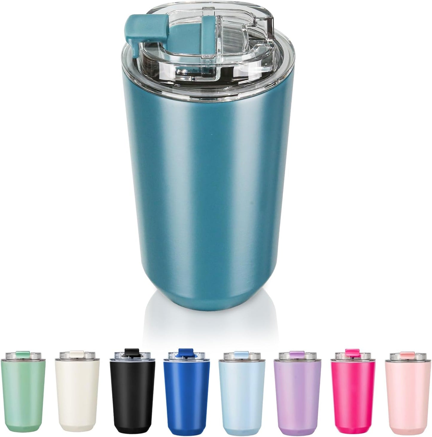 Puraville Insulated Tumblers with Lid, 14 oz Travel Coffee Mug Stainless Steel Vacuum Cup, Leak Proof Reusable Double Walled Coffee Tumbler for Iced and Hot Drinks, Cream