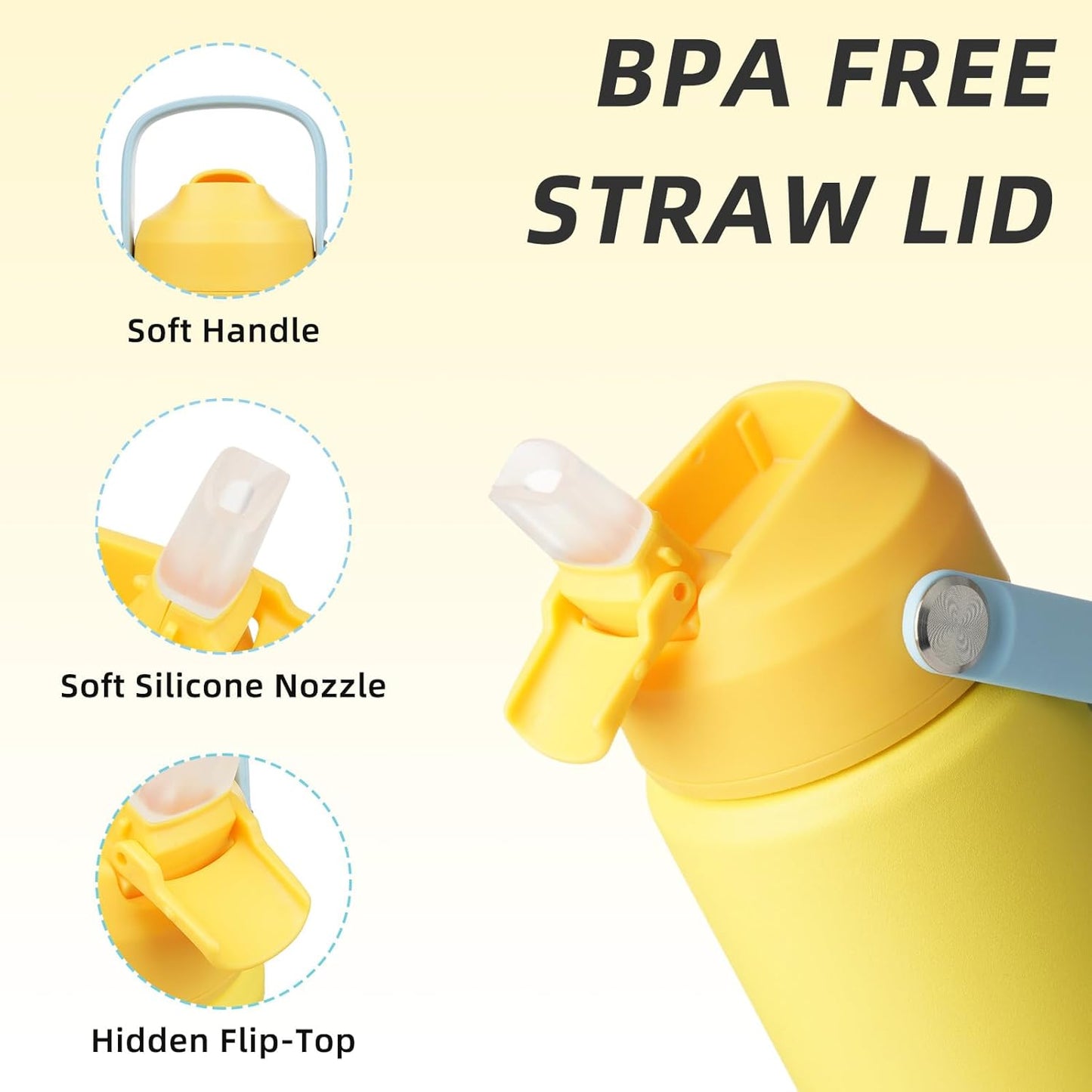 BJPKPK Insulated Water Bottle with Straw Lid, 18oz Thermo Water Bottles with Soft Nozzle, Flex Handle & Non-slip Boot, BPA Free Leak Proof Stainless Steel Metal Thermo, Tumblers, Cups,Sea Salt